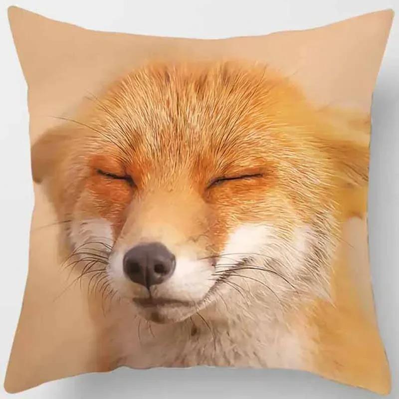Fox Pattern Decorative Pillow Cover Car Sofa Square Cushion Pillow Cover