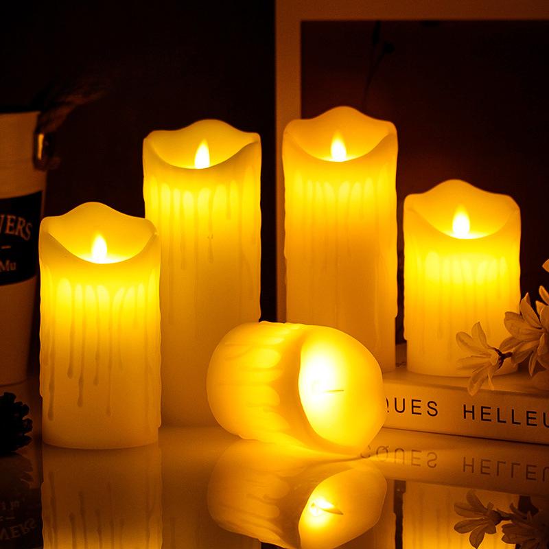 Flameless LED Pillar Candles with Dripping Wax Flickering Warm Light Battery Operated for Wedding Party Home Decor