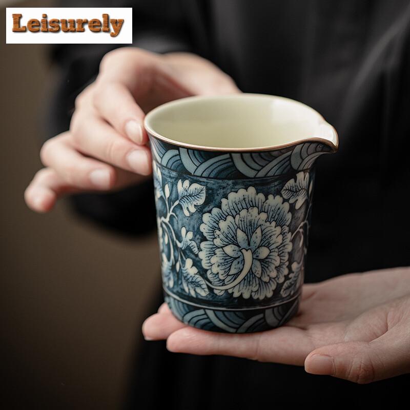 165ML Retro Blooming Flowers Tea Pitcher Handmade Ru Kiln Ceramic Cha Hai Justice Cup Coffee Divide Tea Chinese Teaset Supplies