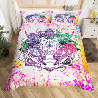 Set Copripiumino Animali della Fattoria Singolo King Queen Mandala Boemo Set Biancheria da Letto Microfibra Cervo Testa di Toro Teschio di Mucca Copripiumino