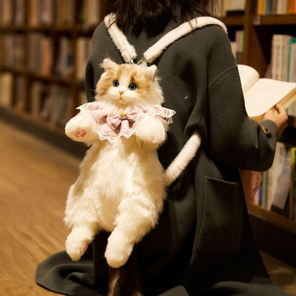 Travel Storage Plush CAT Backpack Super Realistic Animals Plush Bag Cat School Bags  Baby Bag