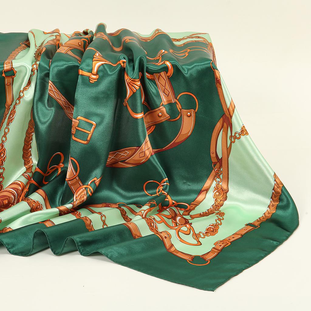 90*90cm Satin Silk Square Scarf Woman Fashion Kerchief Neck Head/Hair Scarves Bandana Handkerchief Chain Printed Headscarf