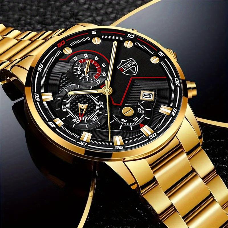 2pcs/set, 1pc Fashion Men's Sports Round Pointer Stainless Steel Quartz Watch & 1pc Bracelet with