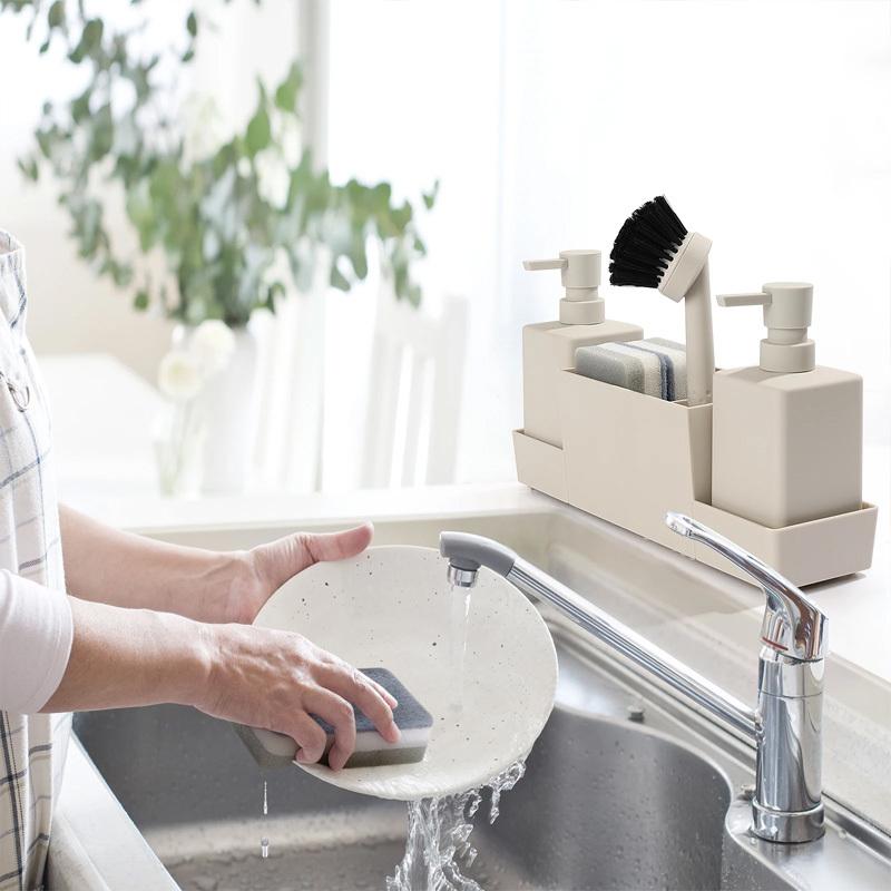 6Pcs/set Soap Bottle Storage Tray Brush Set with Storage Compartment Portable Pump Bottle for Organizer Home Sink Kitchen