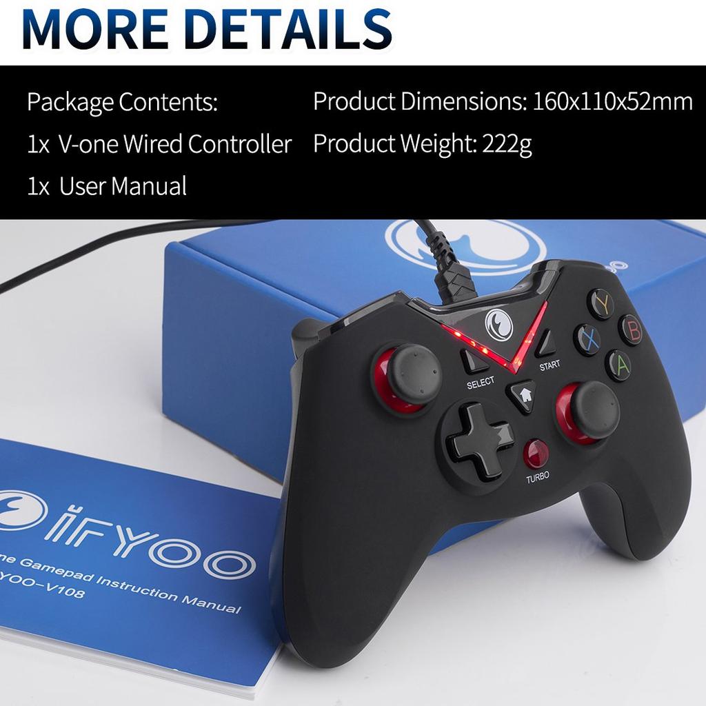 IFYOO Wired USB Game Controller Gamepad Joystick Steam Android PS3 V-one (Windows XP/7/8/10) & & & - [Red]