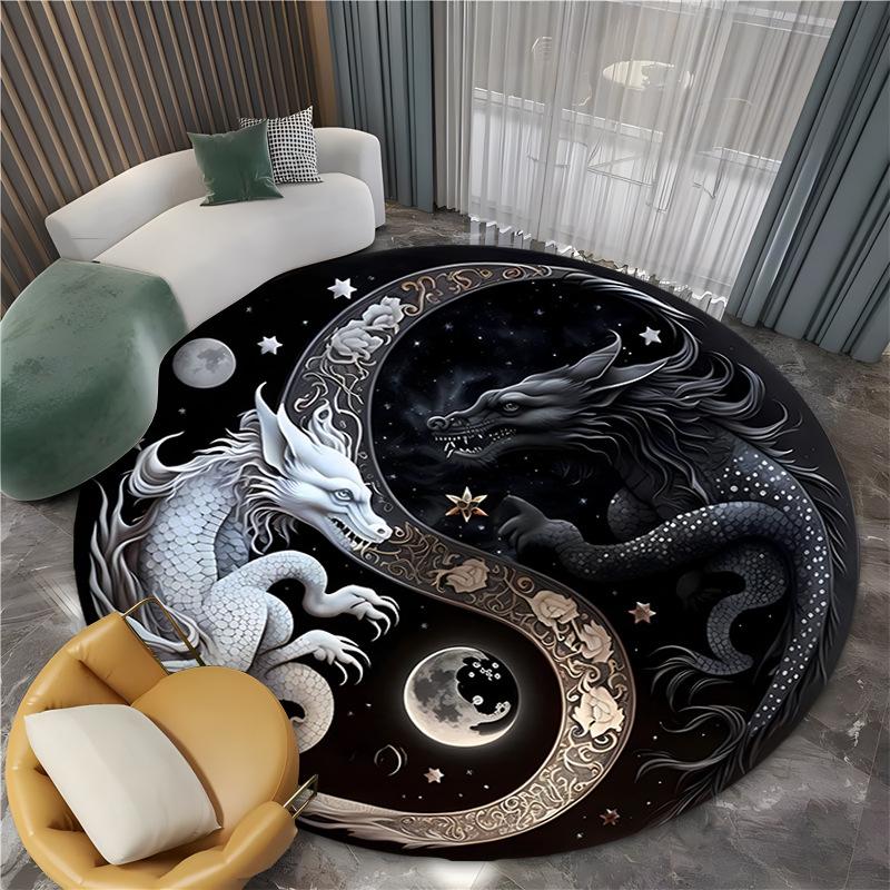 Mysterious Yin-yang Tiger Dragon Rugs Carpet for Living Room Retro Bedroom Large Area Anti-slip Floor Mat Indoor Entry Doormat