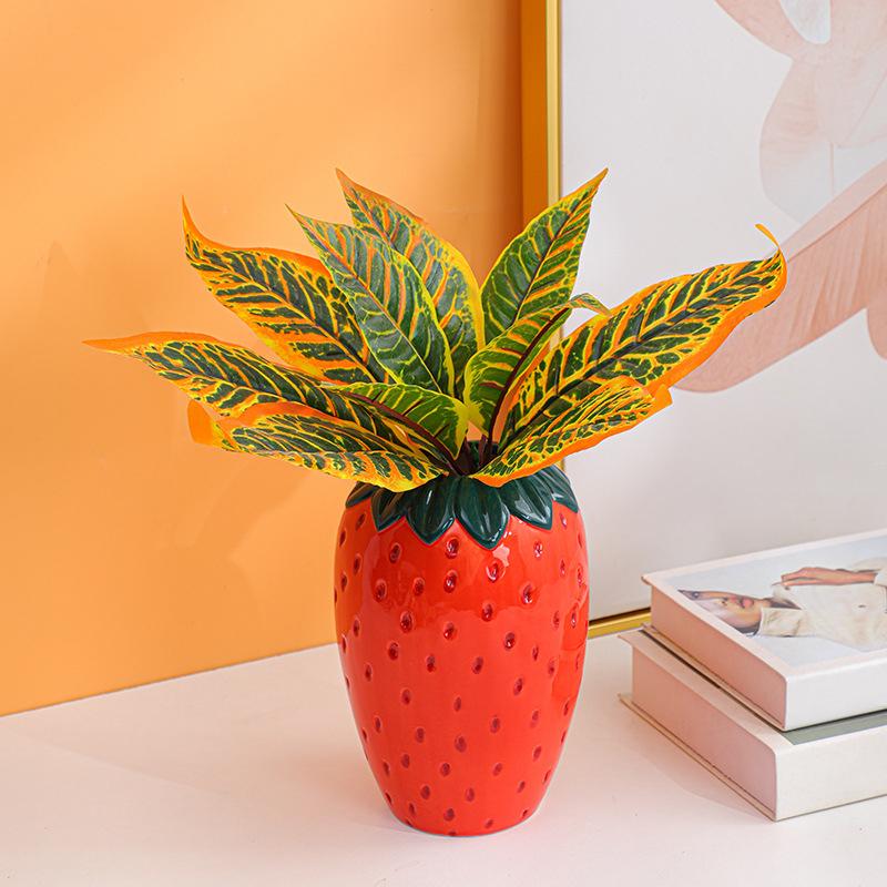 Creative Strawberry Vase Ceramic Hydroponic Vase Flower Arrangement Home Decor Desktop Ornaments