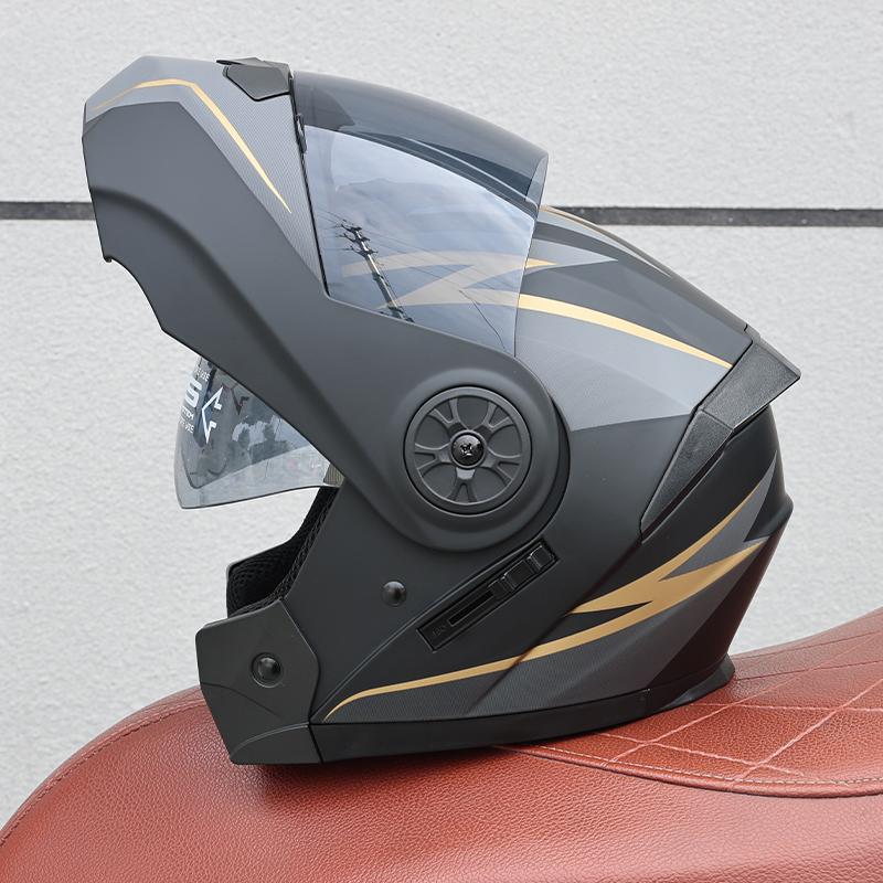 ORZ Open Face Helmet Men's and Women's Four Seasons Dual Mirror Electric Bicycle Full Helmet Tail Wing