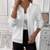 Women's Knit Zip Up Jacket Casual Solid Color Baseball Style Long Sleeve Lightweight Outerwear with Ribbed Collar and Cuffs