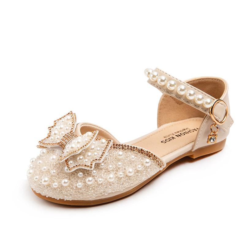 

Girls Princess Sandals Baby Summer Bow Pearl Shoes Toddler Casual Flat size 25 брудно-білий
