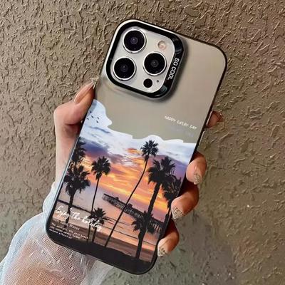 Twilight Coconut Tree Silver Shell Phone Case for Apple 16/15/14/15ProMax/13/12/11/X