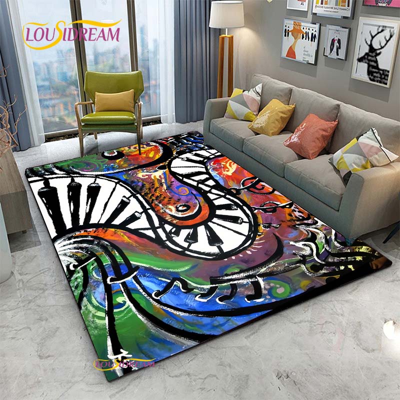 Alfombra de Vinilo con Notas Musicales Negras Vintage para Decoración de Sala de Estar Dormitorio Alfombras de Área Cocina Felpudos Antideslizantes Alfombra Regalo de Cumpleaños