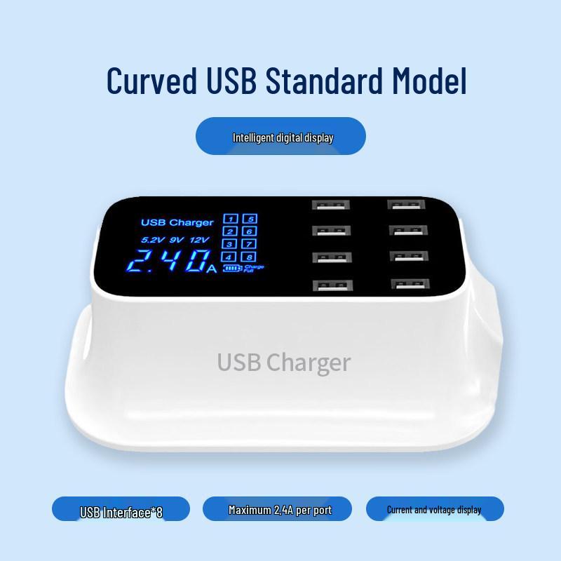 Multi-Port USB Charger with PD Fast Charging, Digital Display, 8 Ports & Multiple Interfaces
