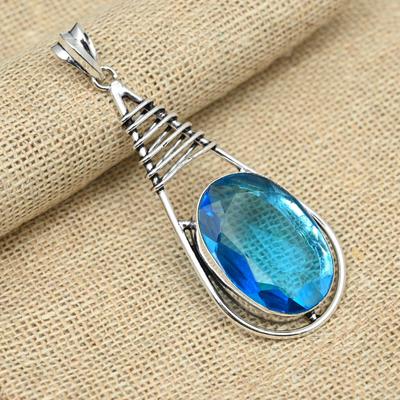Blue Topaz Handmade Gemstone Pendant 925 Sterling Silver Jewelry Unique Gift For Her