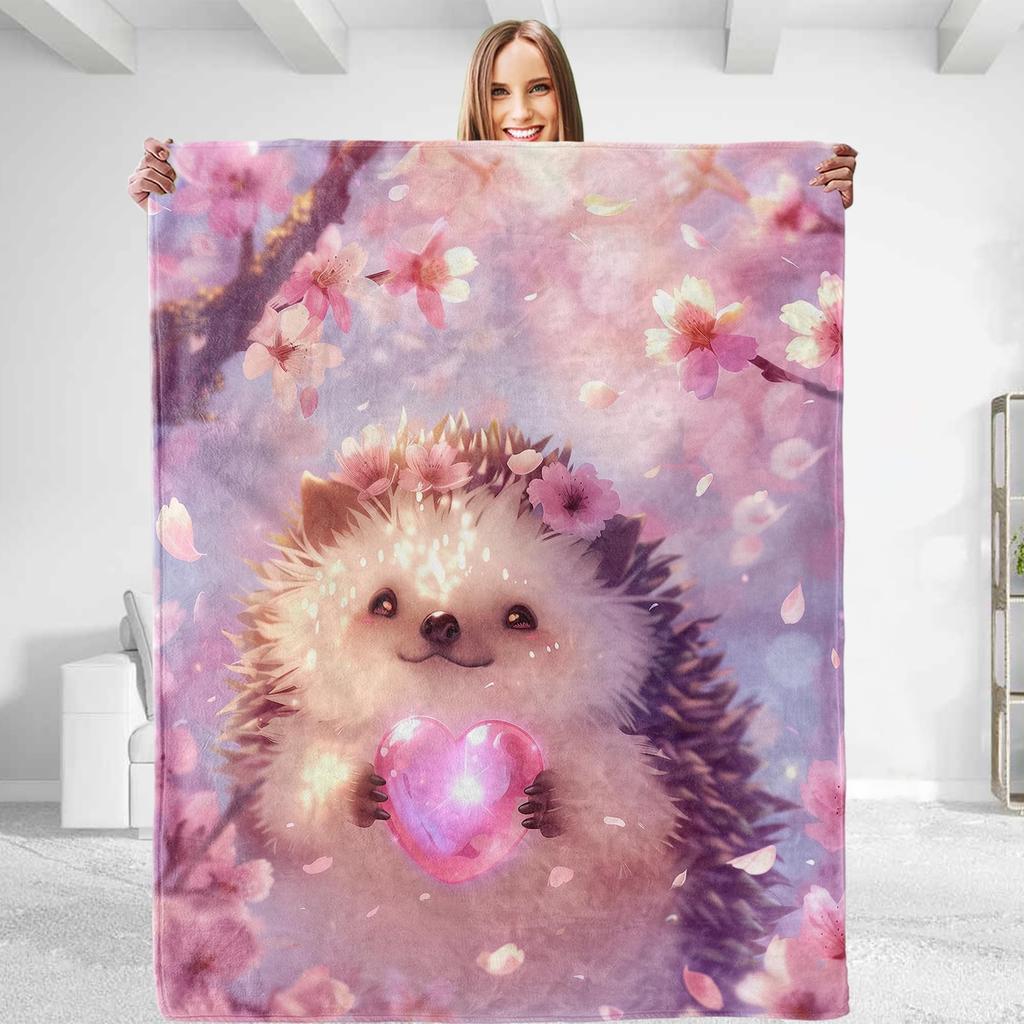 Cute Hedgehog Throw Blanket Super Soft Cozy Lightweight Fuzzy Comfy Flannel Blanket Plush for Couch, Sofa, Bed, Travel, Camping