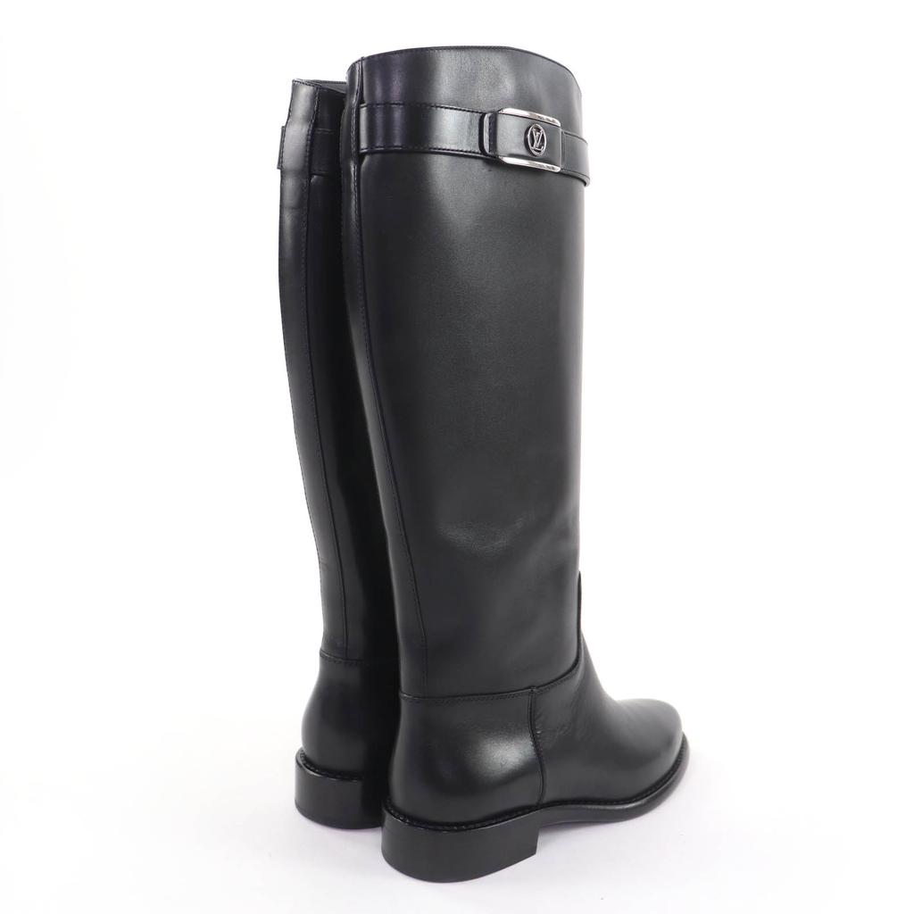 Excellent LOUIS VUITTON Knee-high boots LV logo leather black leather Women 36 Used
