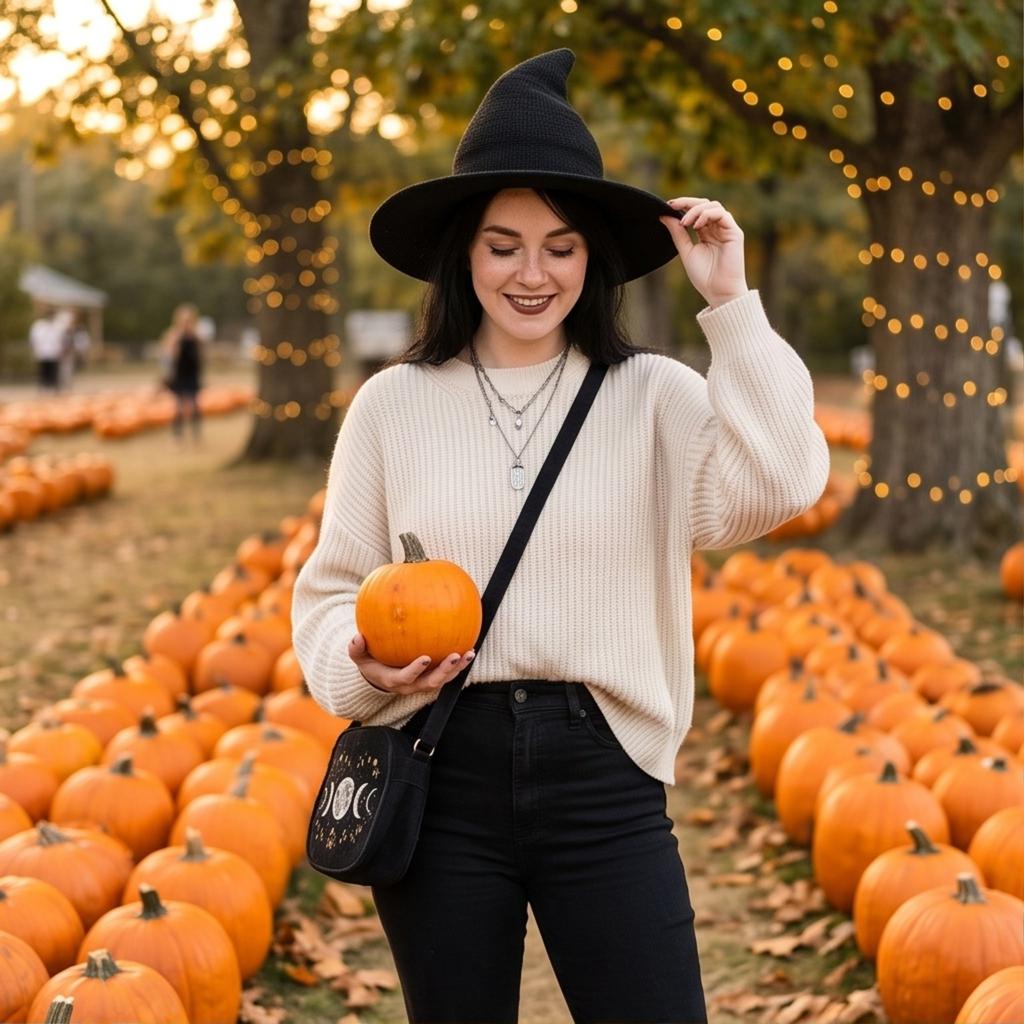 Foldable Knit Pointed Witch Hat for Halloween - Size