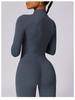 European & American Long Sleeve Zipper Bodysuit - Hip-Lifting Fitness & Yoga Pants for Women In Black