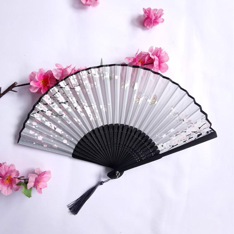 Vintage Bamboo Silk Women's Folding Fan - Portable Dance Gift