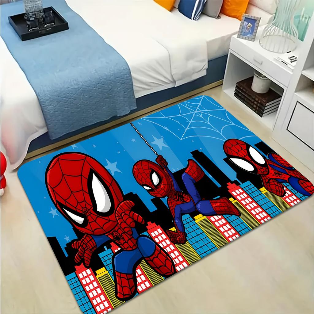 Marvel Cartoon Printed Themed Rug | Spider-Man Hero League City Adventure - Patterned Design Doormat | 80X50 Rectangular Shape