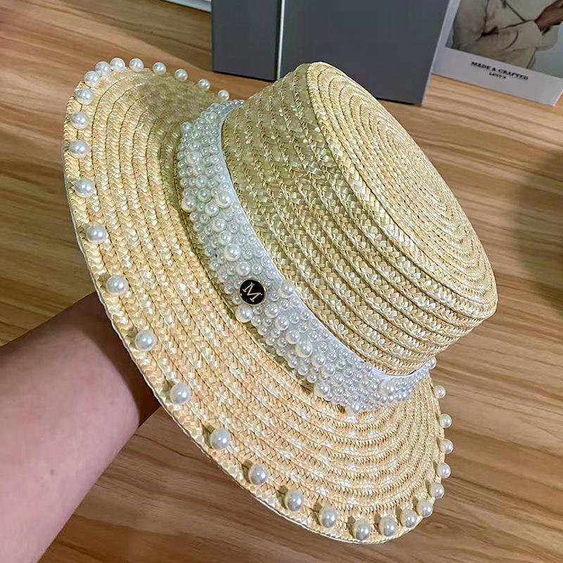 

Japanese Internet celebrity pearl straw hat female summer seaside beach sunshade sun hat travel vacation flat hat