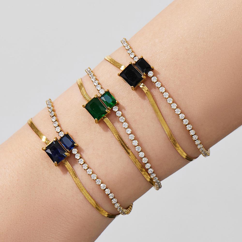 European Luxury Zircon Blade Chain Bracelet, 18k Gold-Plated Stainless Steel