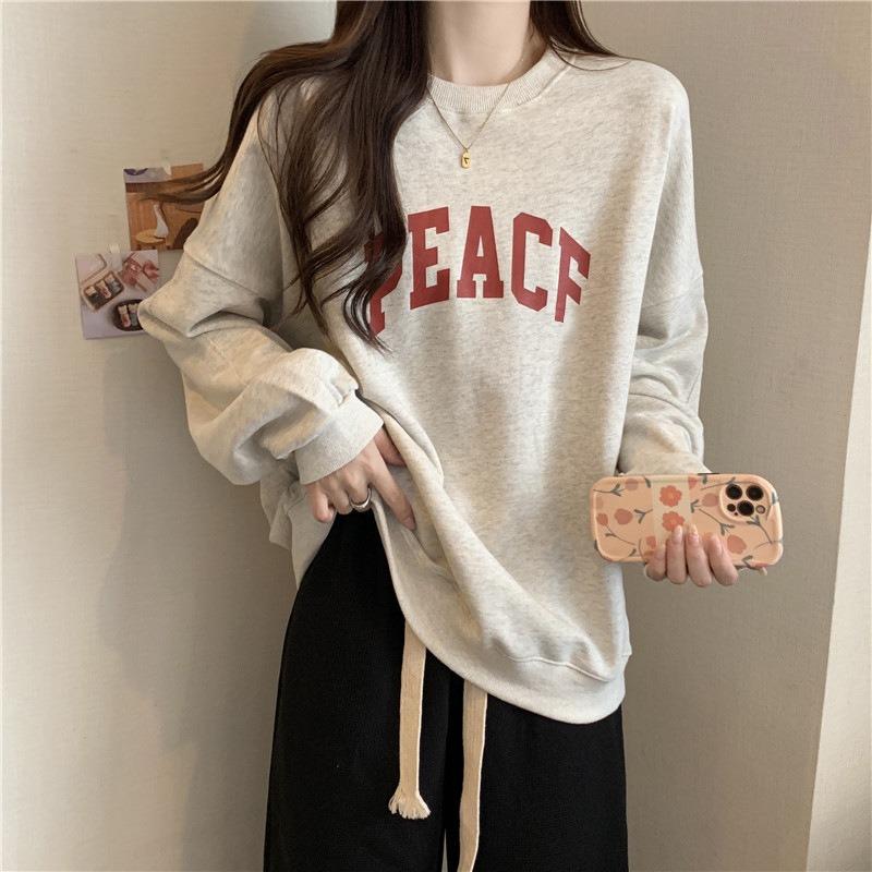 Retro hoodless sweater women's thin long-sleeved top jacket trendy