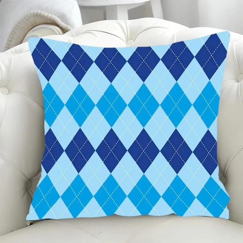 Luxuriöser Kissenbezug für Wohnzimmer und Sofa, blau-geometrisches Streifenmuster