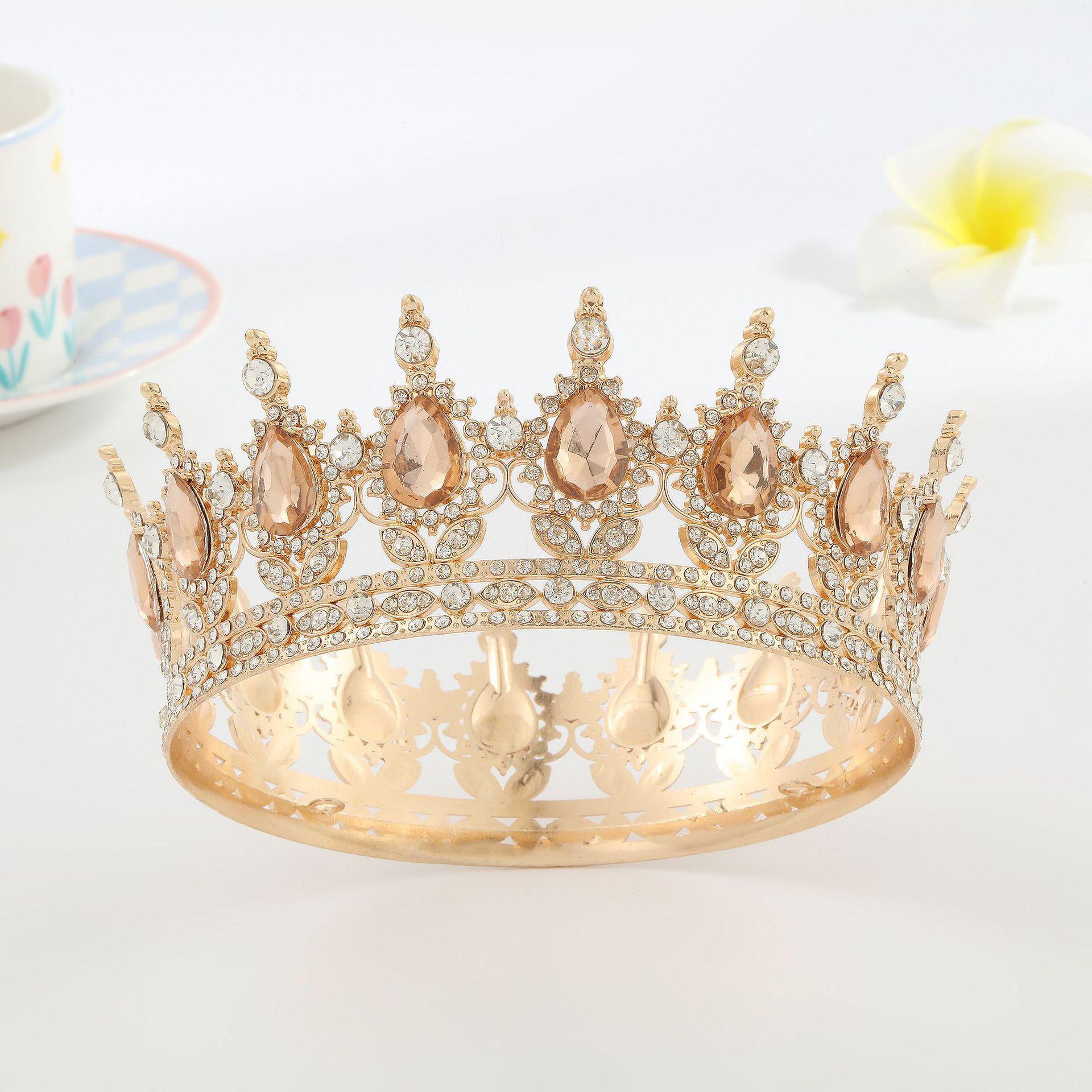 European & American Baroque Royal Bridal Crown: Elegant 16 Water Drop Alloy Design for a Regal Queen.