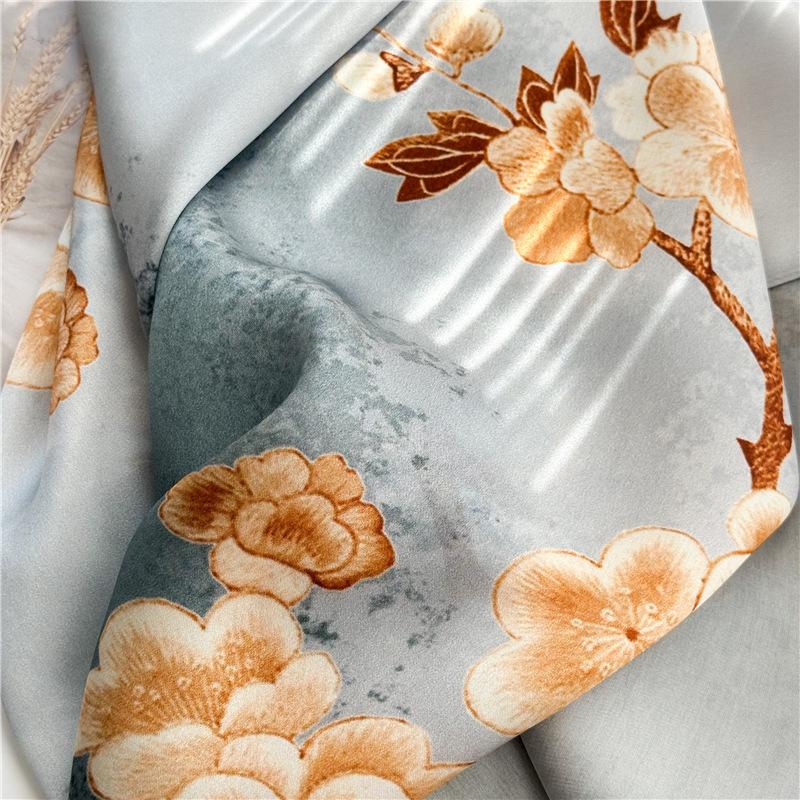 53x170cm100% Mulberry Silk Scarf Floral Print Long Shawl Lightweight Spring Summer Wrap Elegant Fashion Accessory for Women