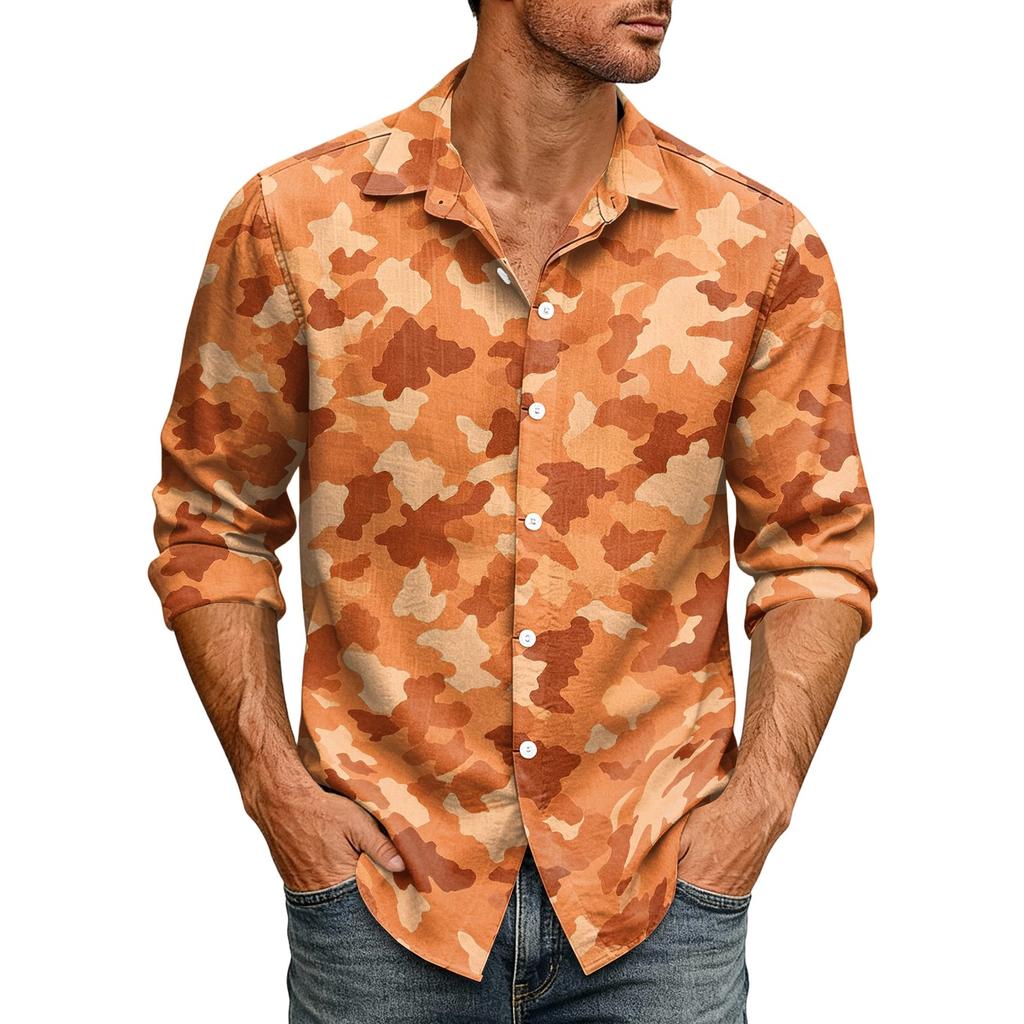 Men's Loose Fit Long Sleeve Shirt Casual Button Down Shirt with Classic Collar for Outdoor Daily Wear Breathable Fabric Suitable for Spring Autumn
