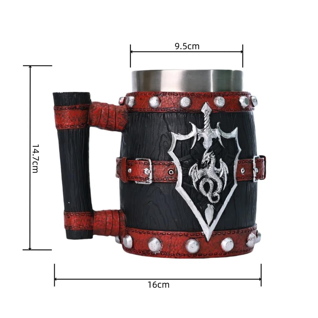 New Viking Imitation Wood Resin Beer Mug Retro Handmade Large-capacity Stainless Steel Liner Wine Glass Beer Jugs Bar Drinkware