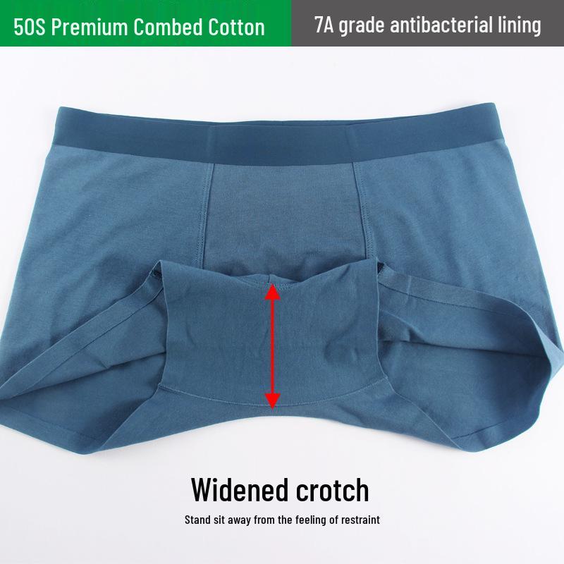 Men's 7A Combed Cotton Boxer Briefs - Antibacterial, Seamless, Breathable, Loose Fit, Plus Size.