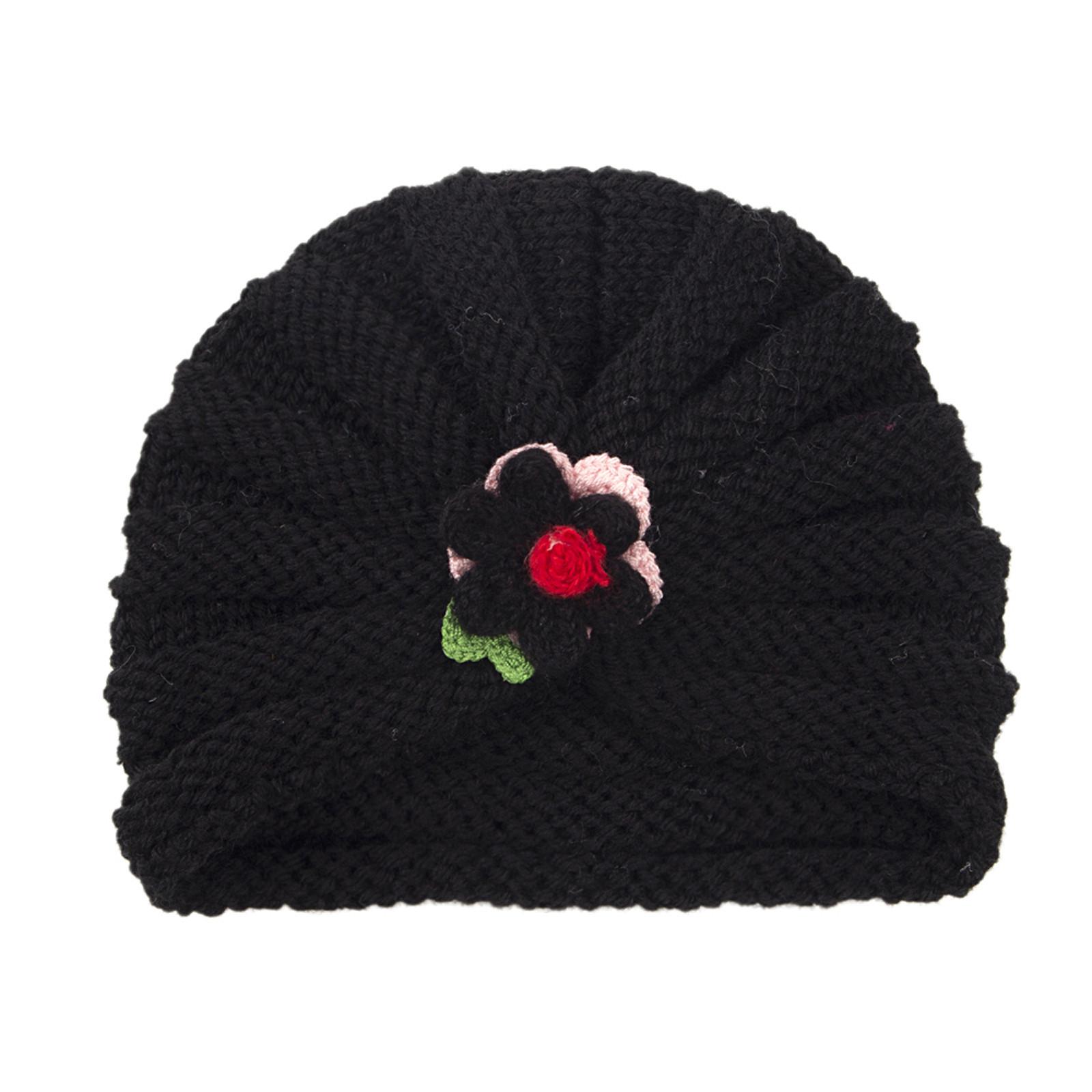 

Children s Knitted Hat And Winter Warmth Flower Hat Infant Color Baby Hat One size чёрный