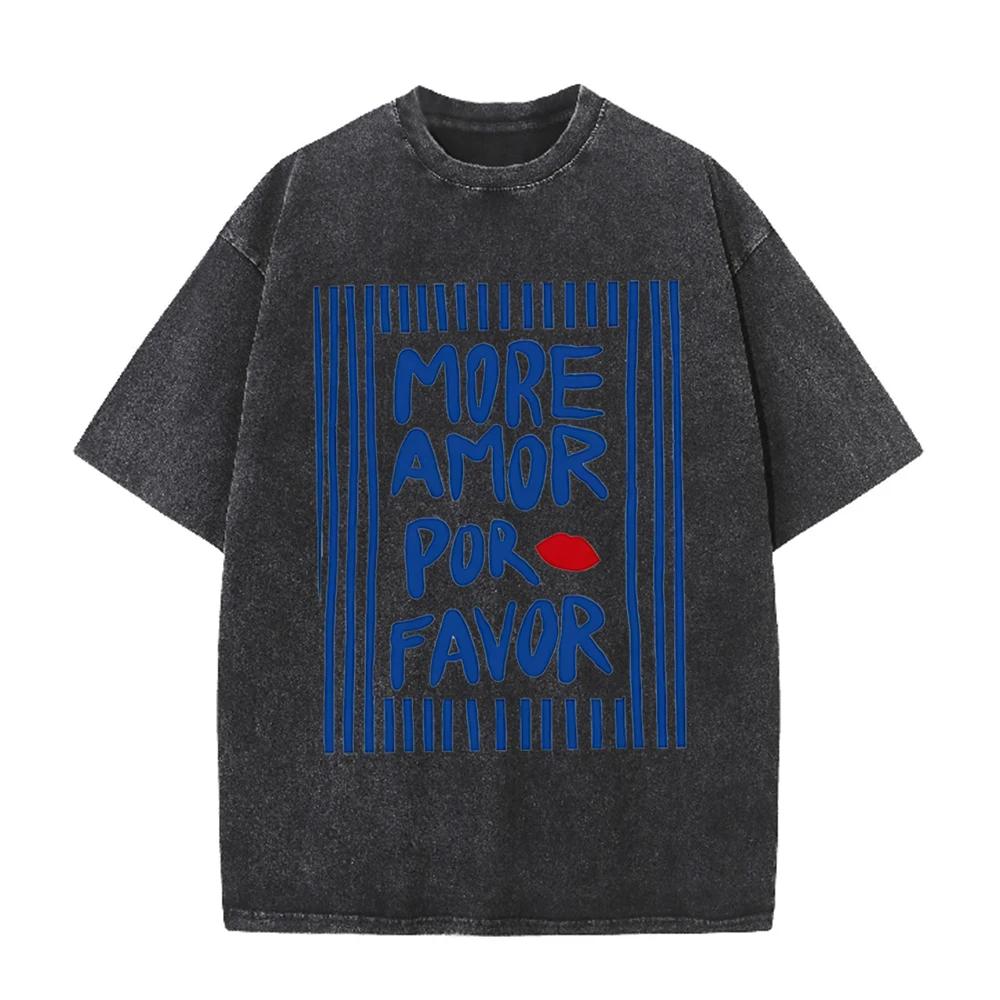 2026 Więcej Miłości Proszę Hiszpański Slogan Czerwony Odbitka Ust Prana Koszulka Urocza Miłość Codzienna Oversize Krótki Rękaw Streetwear Unisex T