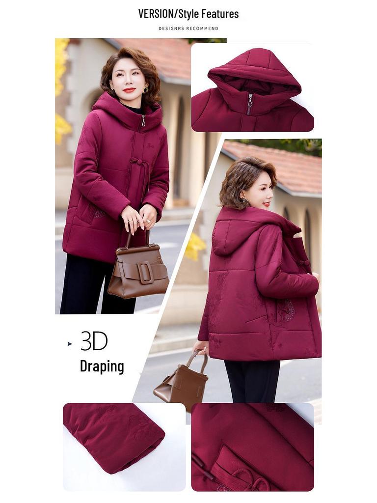 Women's Fleece-Lined Cotton Jacket for Middle-Aged & Elderly - Winter Warmth