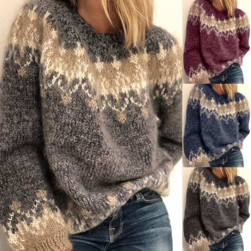 Women S Casual Loose Knit Jacquard Pullover Sweater
