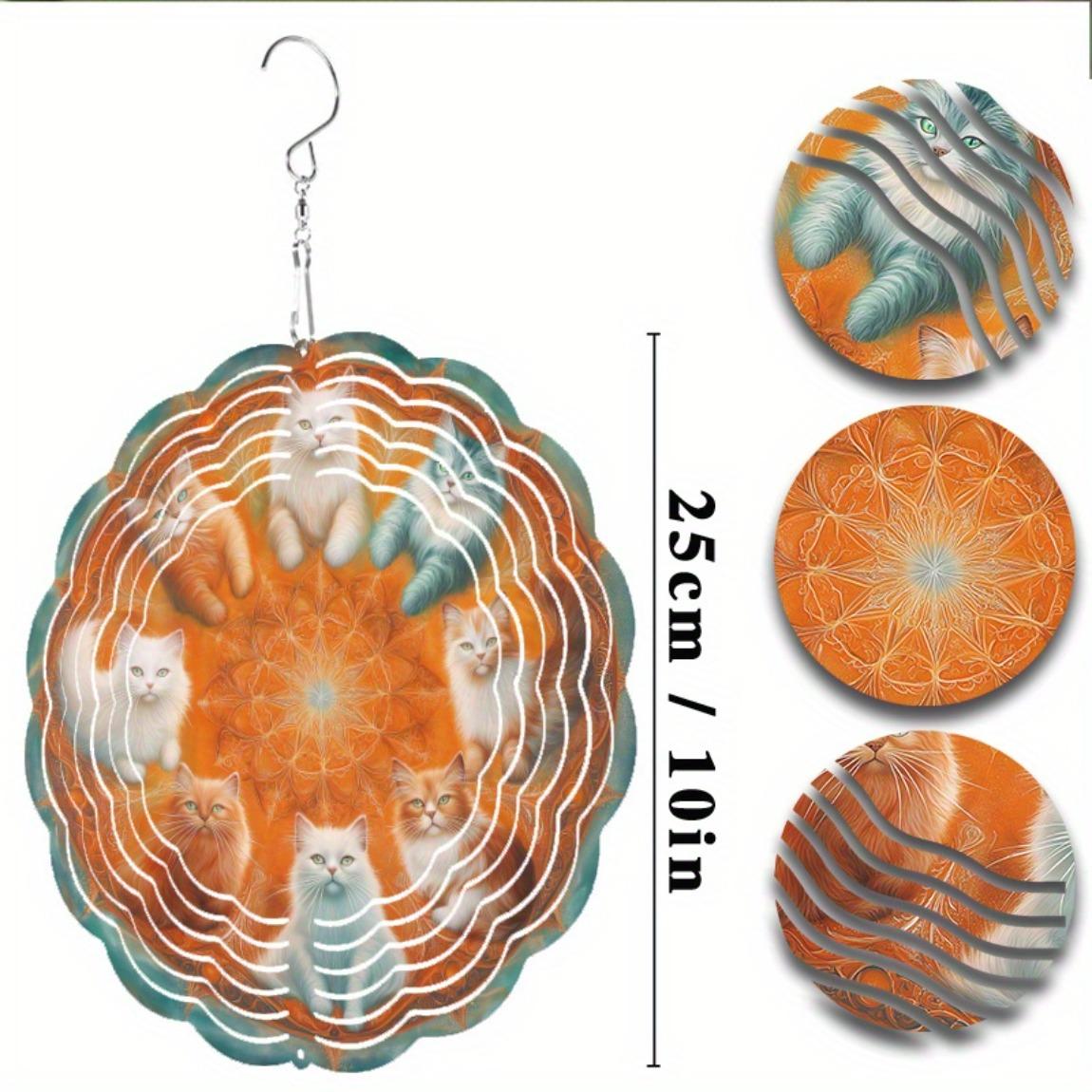 

25,4 см Вращающаяся кошка Колокольчик ветра Художественный металлический садовый декор с оранжевыми и белыми кошками Идеальный подарок для любителей кошек Круглогодичное уличное подвесное украшение 01A