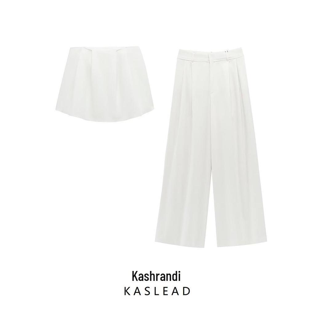 2025 Spring Women's European & American Pleated Strapless Top with Casual Long Pants