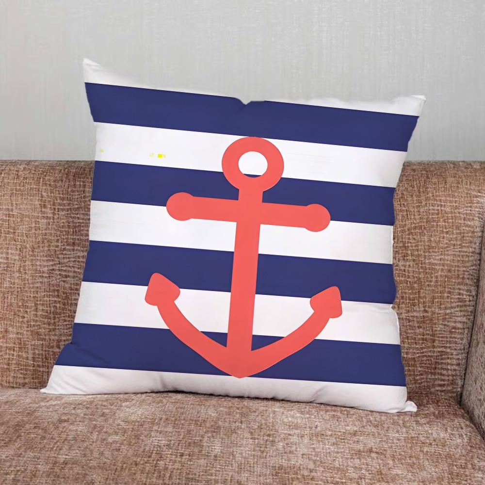 Anchor Compass Nautical Sailor Pillow Case For Home Bedroom Car Office Decoration Living Room Sofa Cushion Cover Suitable