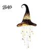Halloween Hanging Decorations Lighted Witch Hat Chime, LED Glowing Wizard with Party Decoration Supplies Swinging Star Tassels, Indoor Outdoor