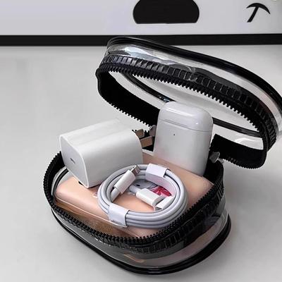 Multifunctional Clear Data Cable Storage Box Outdoor Travel Headset Storage Bag Data Cable Round Storage Bag