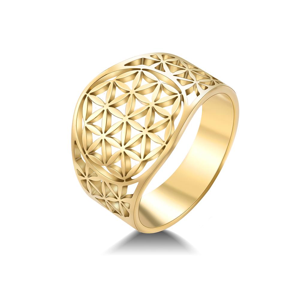 Flower of Life Rings Stainless Steel Sacred Geometry Women Finger Ring Amulet Vintage Jewelry Gift