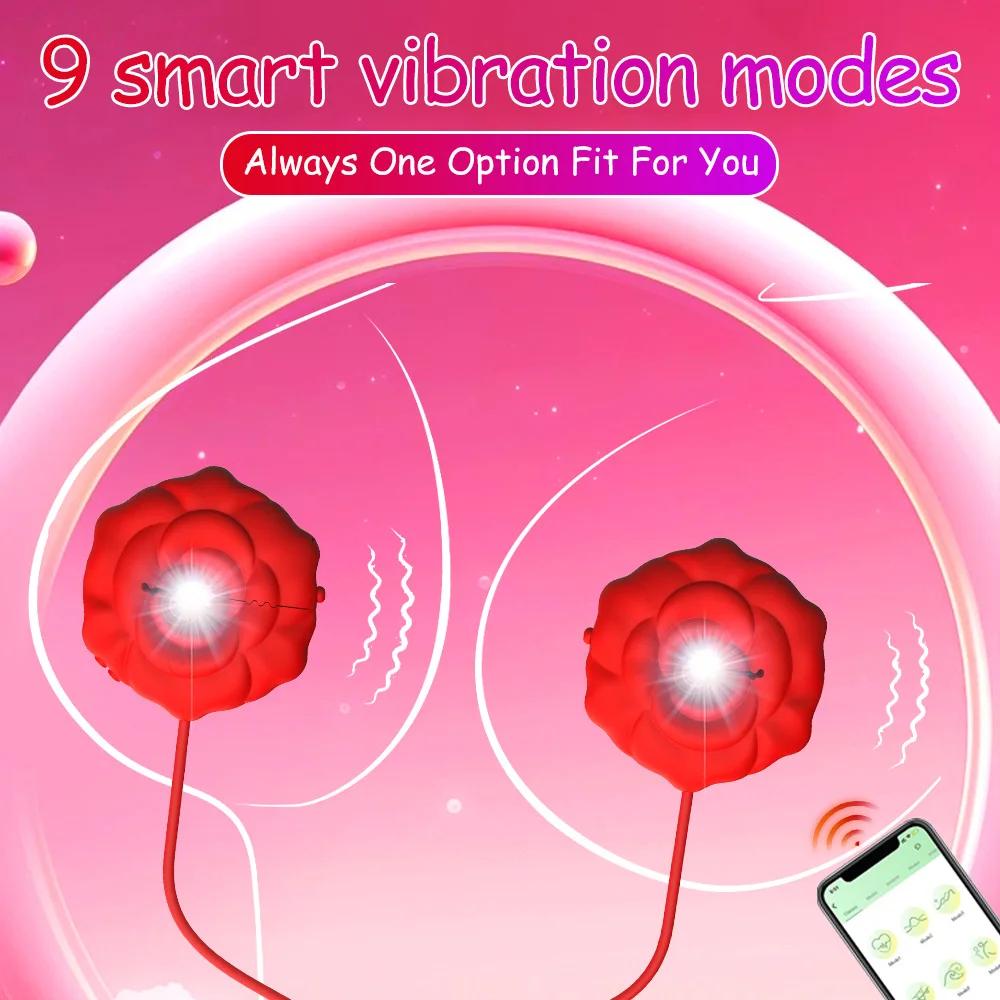 Vibrating Nipple Clamps Vibrator Rose Breast Massager Adult Sex Toys for Woman App Remote Control Adjustable Nipple Stimulation