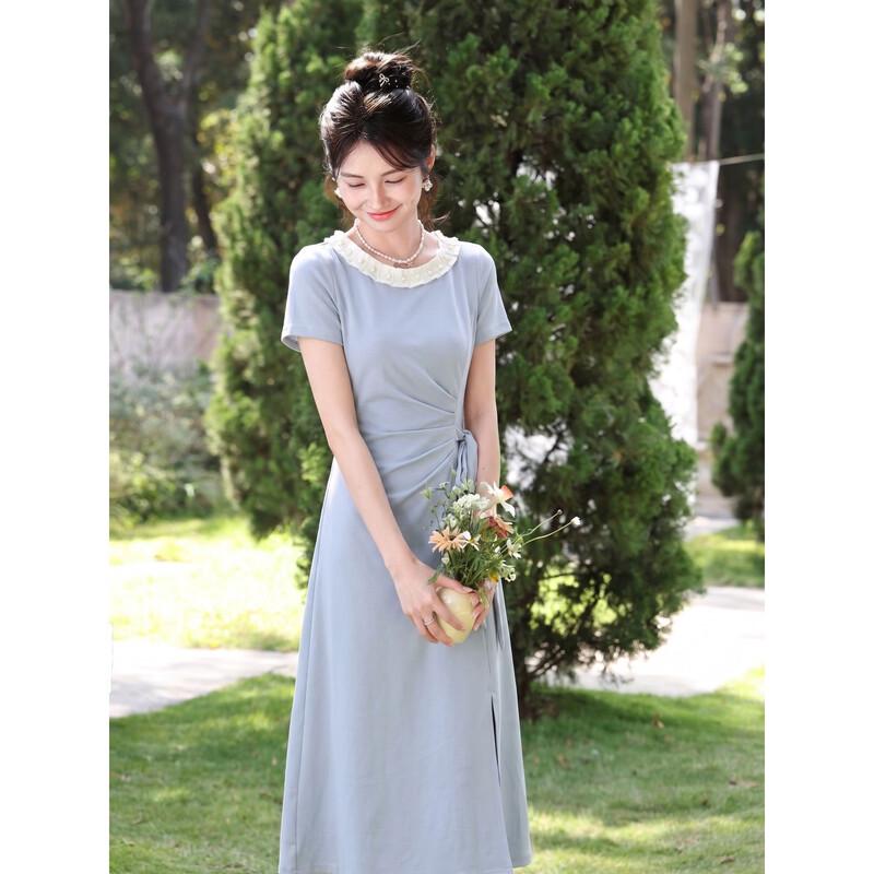 Lu Xiangnan Women s French Blue A-Line Summer Dress S