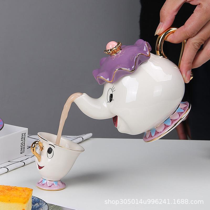 Latest Teapot Cartoon Beauty Plus The Beast Coffee Pots Mug Mrs Potts Chip Cup Tea Cup Pots One Tea Sets Droshipping Adorable Gifts