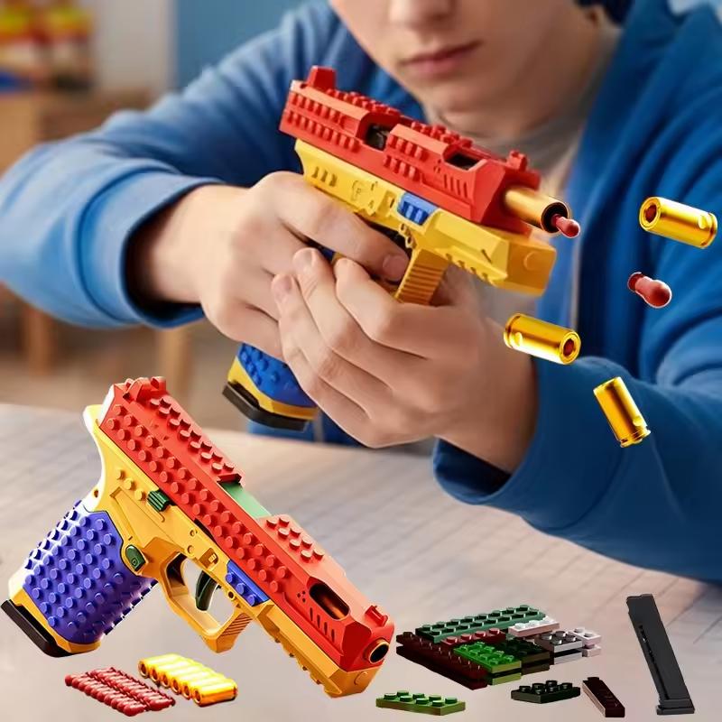 SIG17 Building Blocks Toy Gun Auto Firing Eject Shell Soft Bullet Pistol Continuous Firing Airsoft Blowback Outdoor Hanging Toys