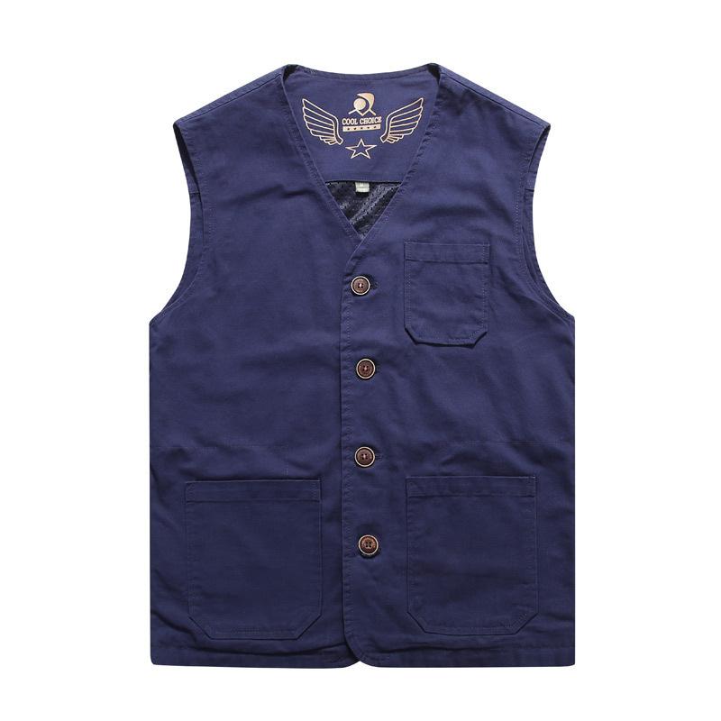 

Men s Plus Size Cotton V-neck Vest Middle-aged and Elderly Leisure Fishing Waistcoat Spring and Autumn Work Uniform Foreign Trade Dad Wear 2XL