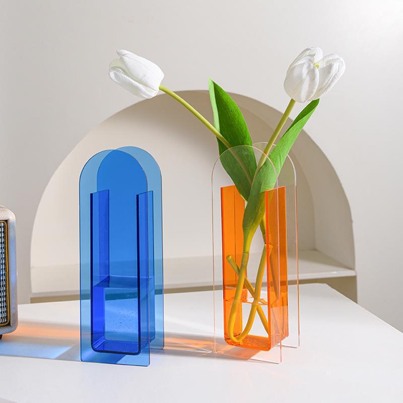 1pc Hydroponic Exquisite Flower Vase Geometric Shape Acrylic Vases Flower Container Transparent