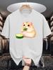 Unisex Cotton Tee Lovely Fluffy Hamster Eating Cucumber Graphic Print Loose Breathable Summer Crew Neck Casual Street T Shirt Unisex